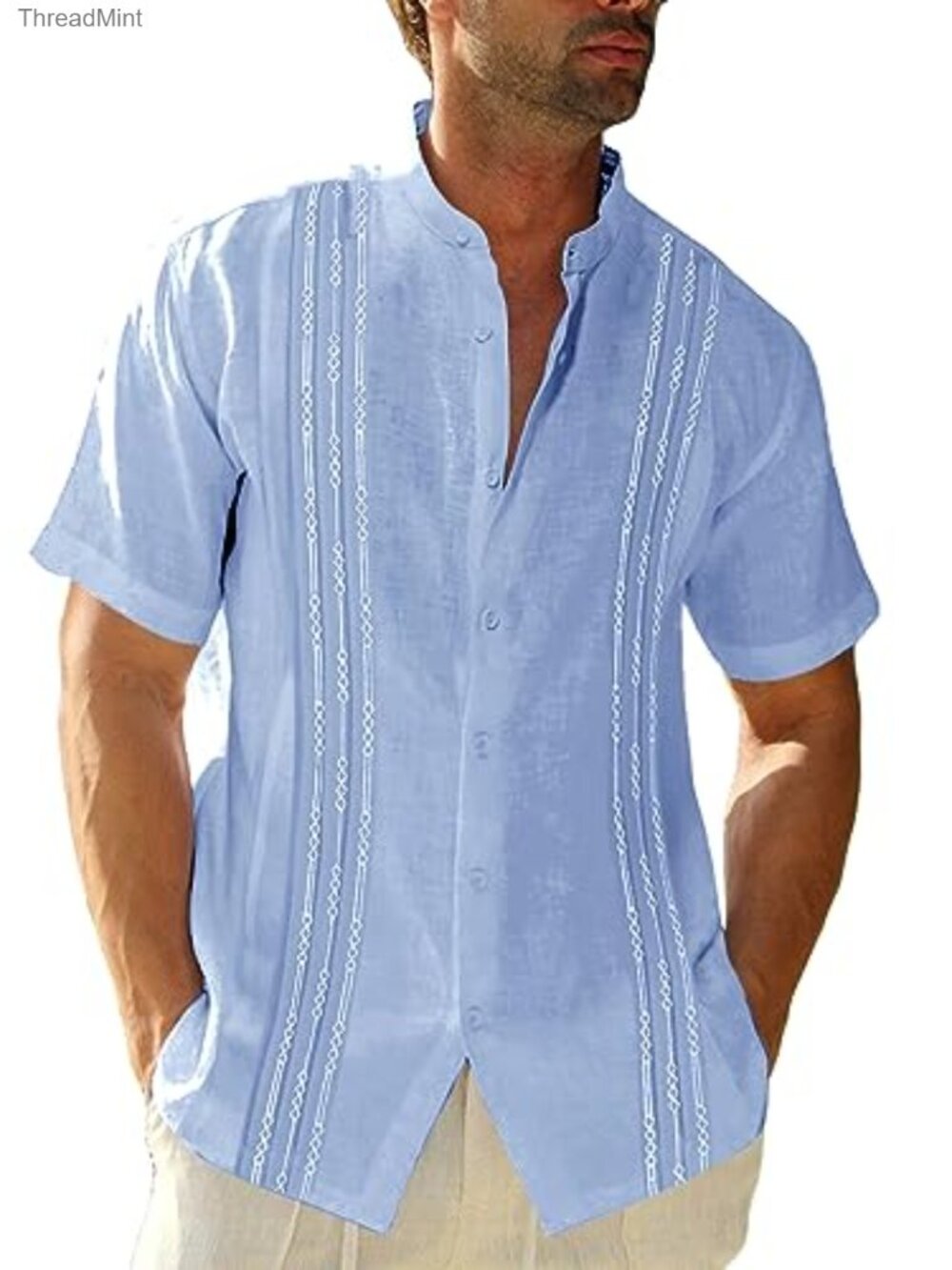 Men's Guayabera Shirt Linen Cotton Button Down Short Sleeve Cuban Shirt
